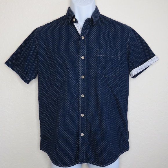 Craft + Flow* Men's Short Sleeve Button Down Curved Hem Pocket BOHO Shirt~ Small - Picture 1 of 14
